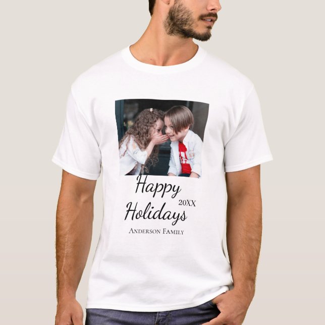 Camiseta Feliz feriado crianças foto da família presentes m (Frente)