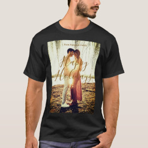 Camiseta Feliz feriado marrom adicionar casal nome da foto