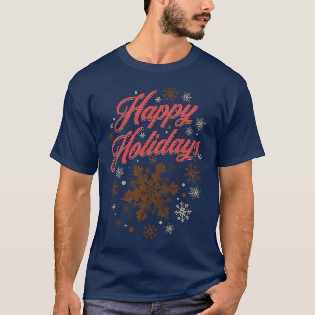 Camiseta Feliz Feriados Vintage Snowflake (Frente)