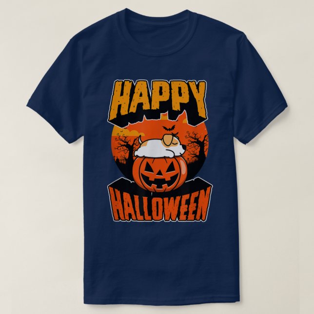 Camiseta Feliz Festa de Halloween Cute Napping Kawaii Pitbu (Frente do Design)