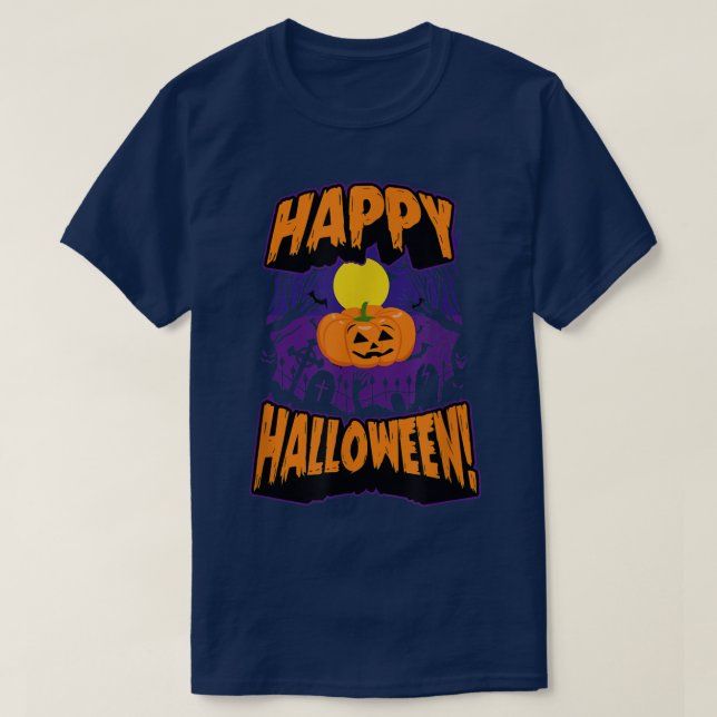 Camiseta Feliz Festa de Halloween para Professores Cemitéri (Frente do Design)