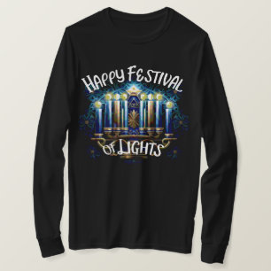 Camiseta Feliz Festival das Luzes Hanukkah Menorah