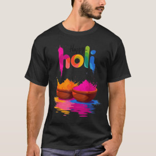 Camiseta Feliz festival de cores em pó holi design de cores