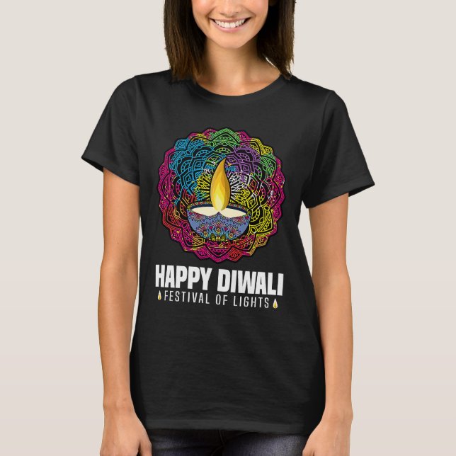 Camiseta Feliz Festival Diwali De Luzes Hindu Celebração (Frente)