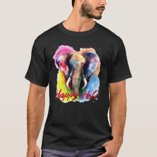 Camiseta Feliz Festival Holi De Cor Do Elefante Colorido