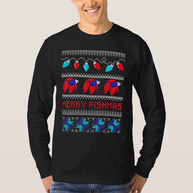 Camiseta Feliz Fishmas Betta Fish Ugly Xmas (Frente)