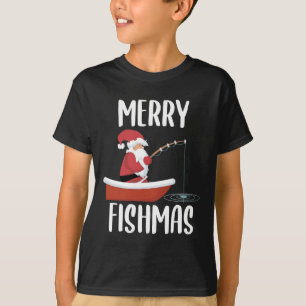 Camiseta Feliz Fishmas Divertido Papai Noel Pescador Natal