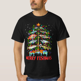 Camiseta Feliz Fishmas Engraçado Árvore de Natal Luzes de P