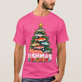 Camiseta Feliz Fishmas Engraçado Árvore de Natal Luzes de P