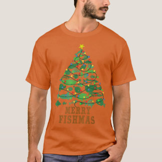 Camiseta Feliz Fishmas Engraçado Árvore de Natal Luzes de P