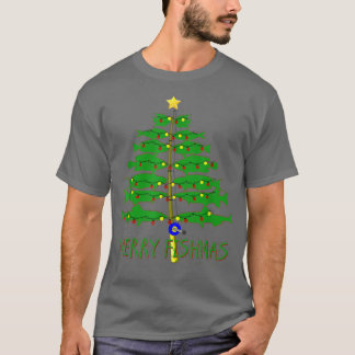 Camiseta Feliz Fishmas Feliz Árvore de Natal Engraçado