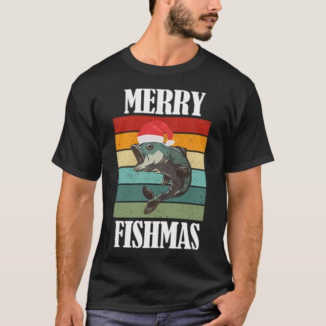 Camiseta Feliz Fishmas Fun Pescador Natal (Frente)