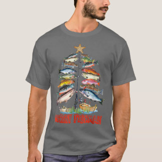 Camiseta Feliz Fishmas Luzes de árvore de Natal engraçadas 