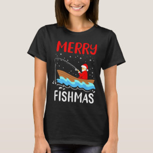 Camiseta Feliz Fishmas Natal Divertido Papai Noel Pescando