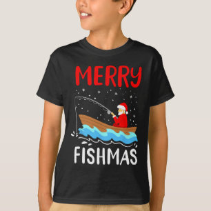 Camiseta Feliz Fishmas Natal Divertido Papai Noel Pescaria