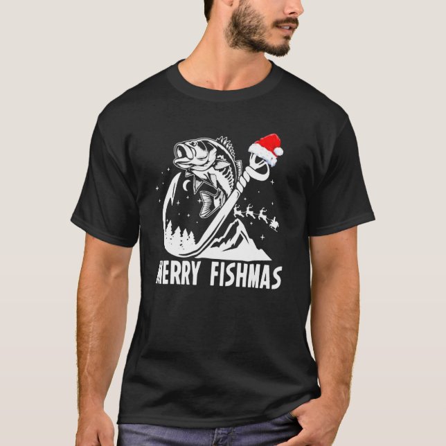 Camiseta Feliz Fishmas Natal Feriado de Pesca (Frente)
