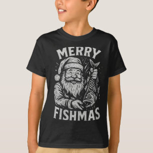Camiseta Feliz Fishmas Papai Noel Vintage Pescaria Natal Pr