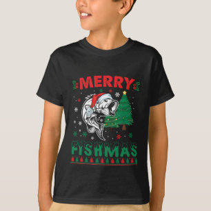 Camiseta Feliz Fishmas Peixe Pai Pescador Natal