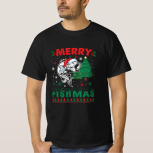 Camiseta Feliz Fishmas Peixe Pai Pescador Natal