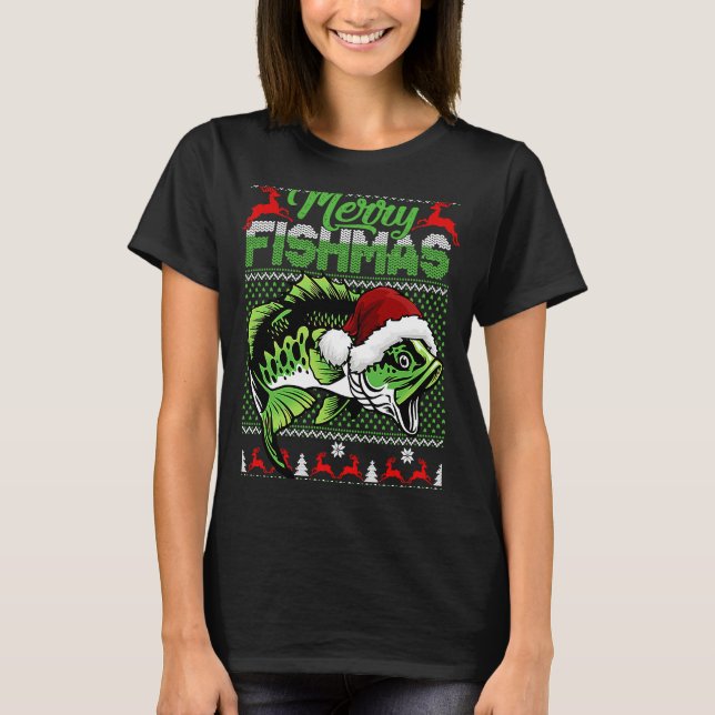 Camiseta Feliz Fishmas pescando doce doce de Natal (Frente)