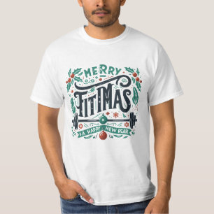 Camiseta Feliz Fitmas e um Feliz Novo Natal à Retaguarda En