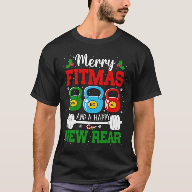 Camiseta Feliz Fitmas e um Feliz Novo Natal para Rear (Frente)