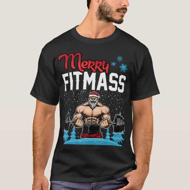 Camiseta Feliz Fitmass Funny Papais noeis Bodybuilder Gym M (Frente)