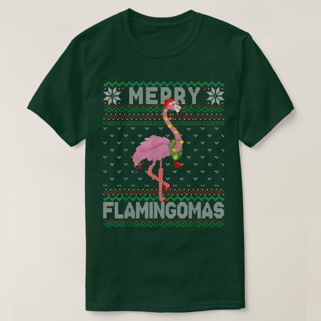 Camiseta Feliz Flamingomas Feliz Feriado de Natal Flamingo (Frente do Design)