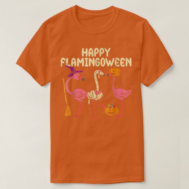 Camiseta Feliz Flamingopentre Bruxa Pumpkin Mamãe Flamingo  (Frente do Design)