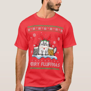 Camiseta Feliz Fluffmas Cats Papais noeis Reindeer Ugly Chr