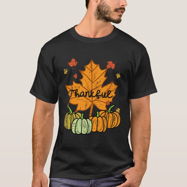 Camiseta Feliz Folha de Pumpkin Bonito Homens de Queda de A (Frente)