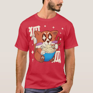 Camiseta Feliz Fox Comendo Ramen Japão Estilo Kawaii Anime