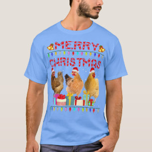 Camiseta Feliz Frango de Natal Santa Hat Luz Natal Engraçad
