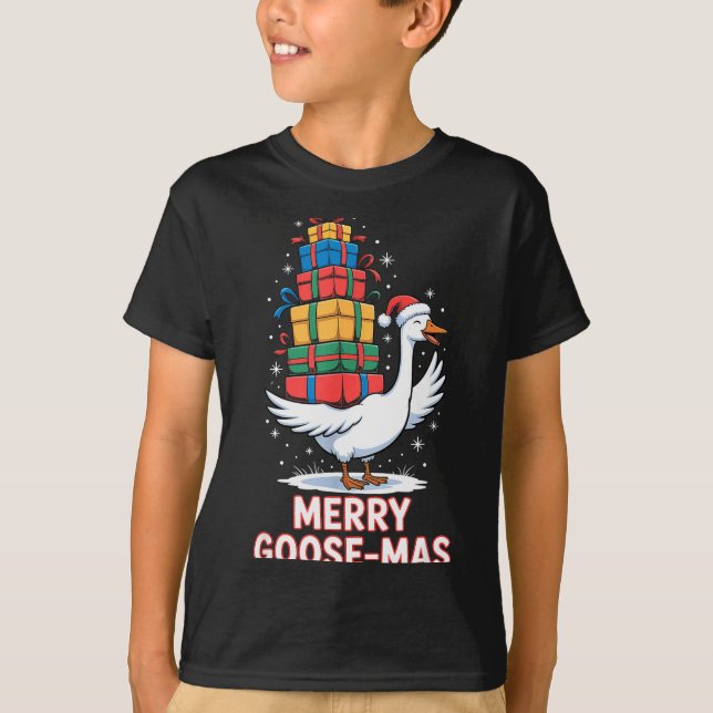 Camiseta Feliz Ganso-mas Com Xmas Ganso De Natal Engraçado  (Frente)