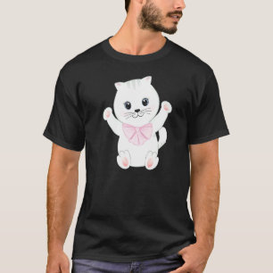 Camiseta Feliz Gatinho Branco Fofo Animal Pet com R Verm