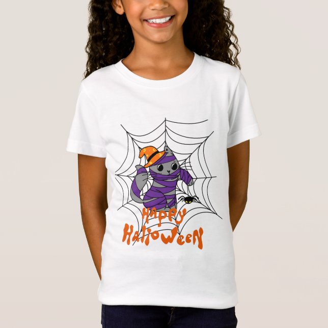 Camiseta Feliz Gatinho de Halloween em T-Shirt para Criança (Frente)