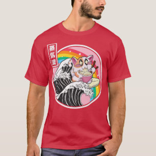 Camiseta Feliz Gato Comendo Ramen Rainbow Kanagawa Wave Vap