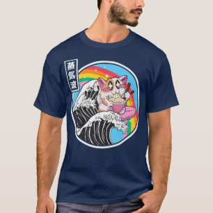 Camiseta Feliz Gato Comendo Ramen Rainbow Kanagawa Wave Vap