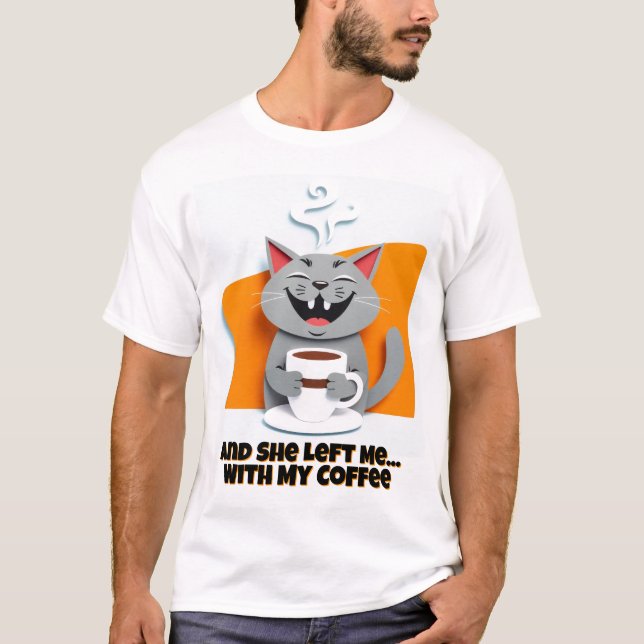 Camiseta Feliz Gato de Café - Víblias de Manhã Bonitas e Ch (Frente)