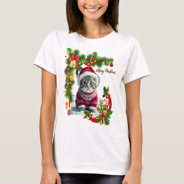 Camiseta Feliz gato de Natal (Frente)