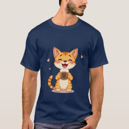 Camiseta Feliz Gato Gengibre Café Amor Manhã Alegre ✨🐾☕
