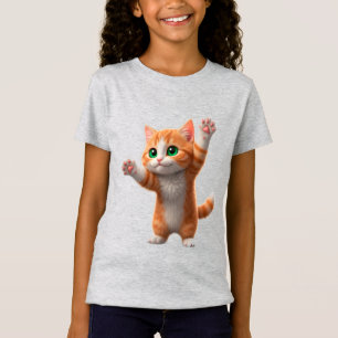 Camiseta Feliz Gato Laranja Desenho Animado Levantando Pata
