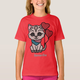 Camiseta Feliz Gato Minimalista com Coração Amor