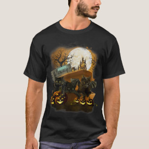 Camiseta Feliz Gato Negra De Halloween Em Coffin Scary Holi