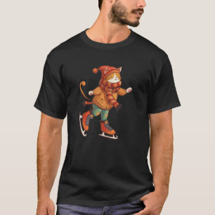 Camiseta Feliz gato patinando no gelo para Calçados e anéis
