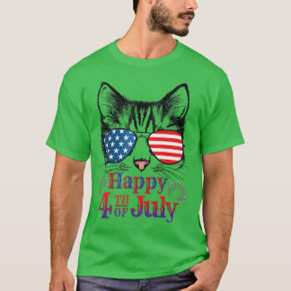 Camiseta Feliz Gato Patriótico Feliz 4 de julho Independênc
