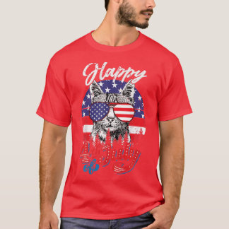 Camiseta Feliz Gato Patriótico Feliz 4 de julho Independênc