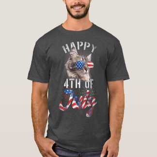 Camiseta Feliz Gato Patriótico Feliz 4 de julho Independênc