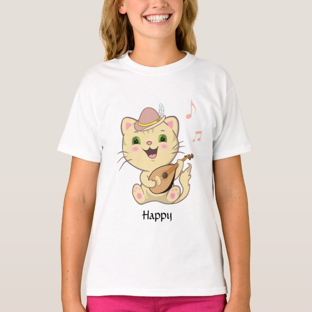 Camiseta Feliz Gato Persa Laranja Musical (Frente)