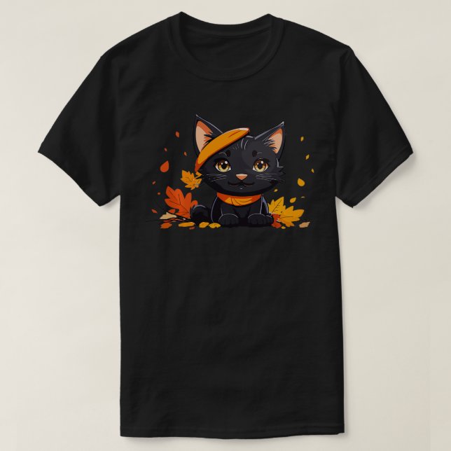 Camiseta Feliz gato preto e bonitinho de Ação de Graças Fel (Frente do Design)